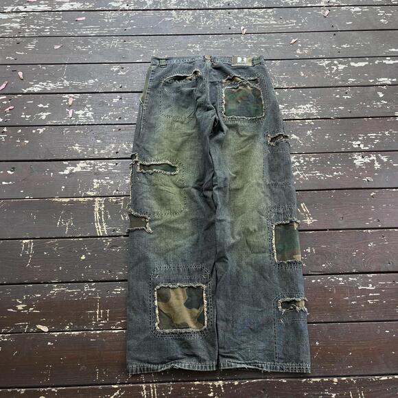 (34x32) Vintage 90s Y2K South Pole Style Camouflage Camo Patchwork Baggy Jeans - Picture 2 of 7